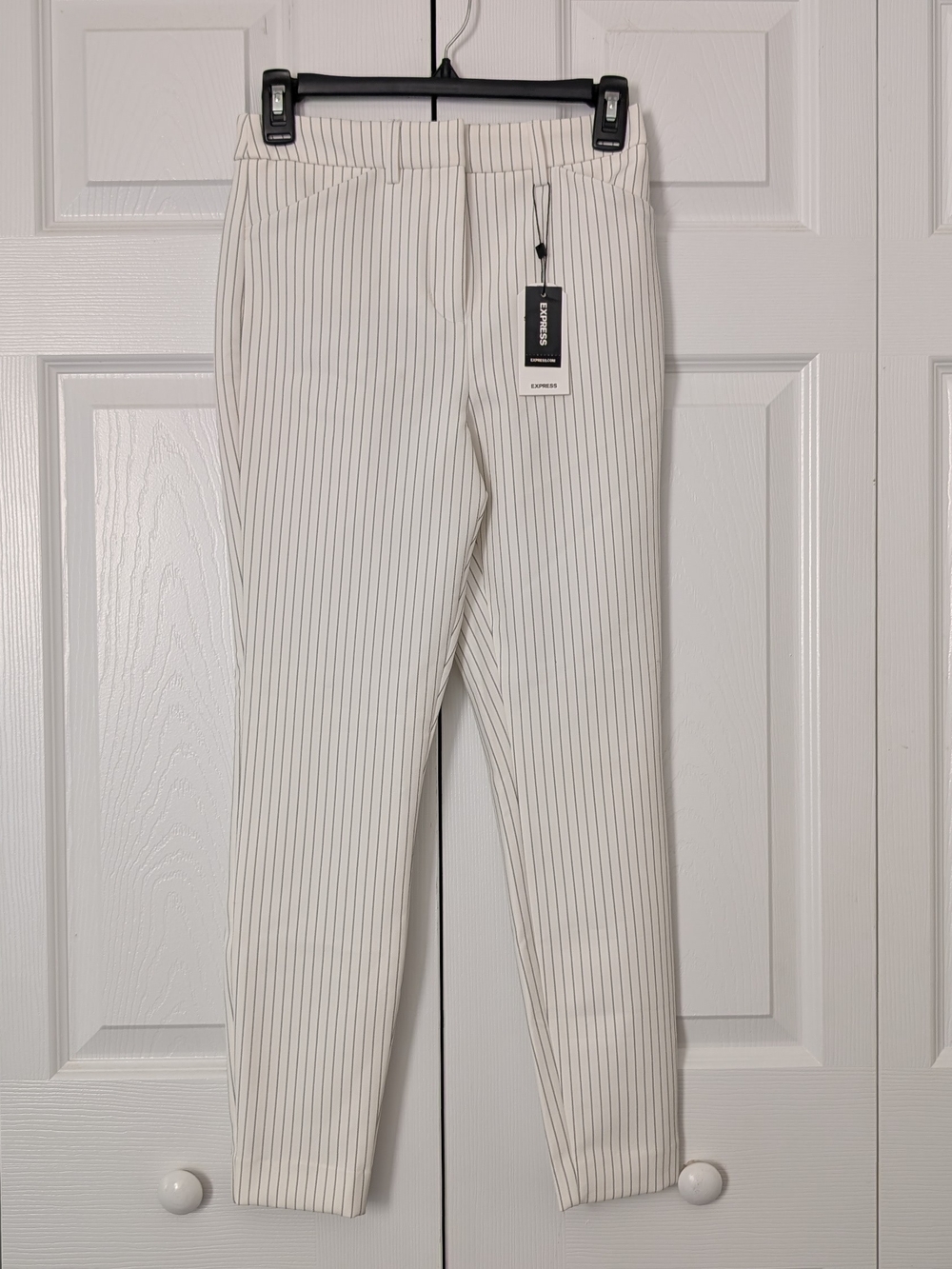 Express White Pinstripe Supersoft Twill High Rise Skinny Pants
